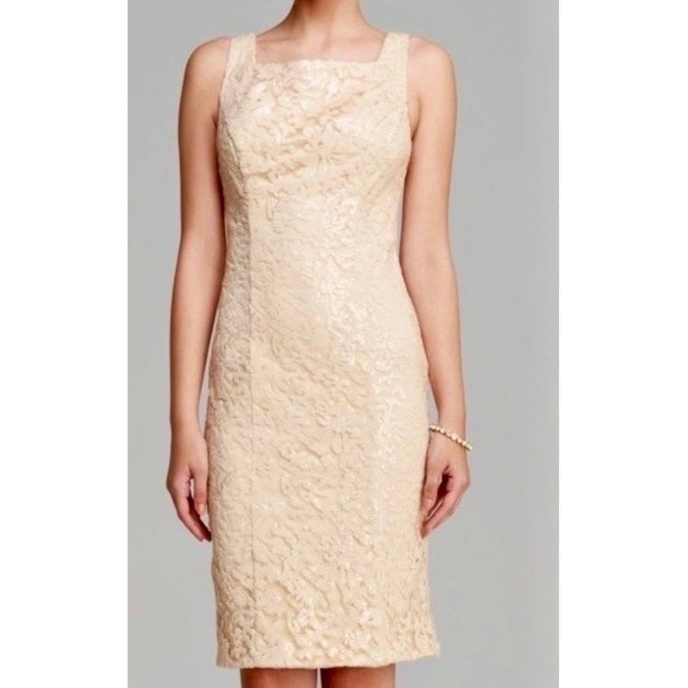 SUE WONG Nocturne Champagne Sequin Sleeveless Party Cocktail Sheath Dress Size 4 - Picture 5 of 15